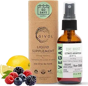 Orgánica ZINC Boost Mist 40 mg (Extra Strength) - Azúcar gratis con Vit C y el extracto de arándano - Vegan Liquid Spray para niños y adultos - Easy Absorption - Non-GMO - (60 ml) 60 días de suministro