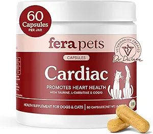 Fera Pets Cardiac Support - Cat & Dog Heart Supplement with Taurine, L-Carnitine, " CoQ10 - Promueve la circulación normal y el latido cardíaco - 60 cápsulas