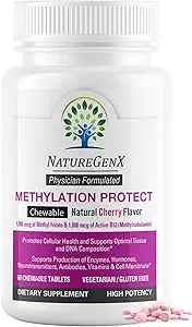 Protección de la metilación - Metil B12 con metalfolato para el suplemento de soporte MTHFR, vitaminas metiladas de cereza natural B-12 Plus 5 mthf, libre de gluten(60 Tablet)