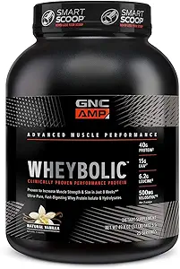 GNC AMP Wheybolic Clinically Protein Powder, 40g Whey Protein, BCAA, Leucine, Aumenta la fuerza muscular, el edificio del músculo, 3er partido testado, Gluten Free, Classic Vanilla, 33 servientes