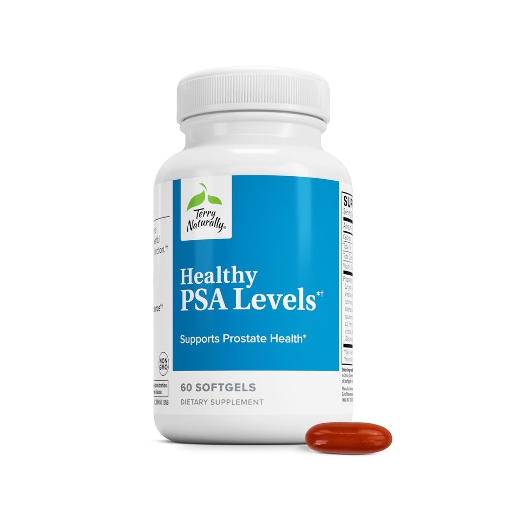Terry Naturalmente saludables niveles de PSA - Suplemento dietético para la próstata saludable &amp; equilibrio hormonal - Suplemento herbal con la curia, aceite esencial tormérico &amp; extracto de semilla de uva - 60 Softgels