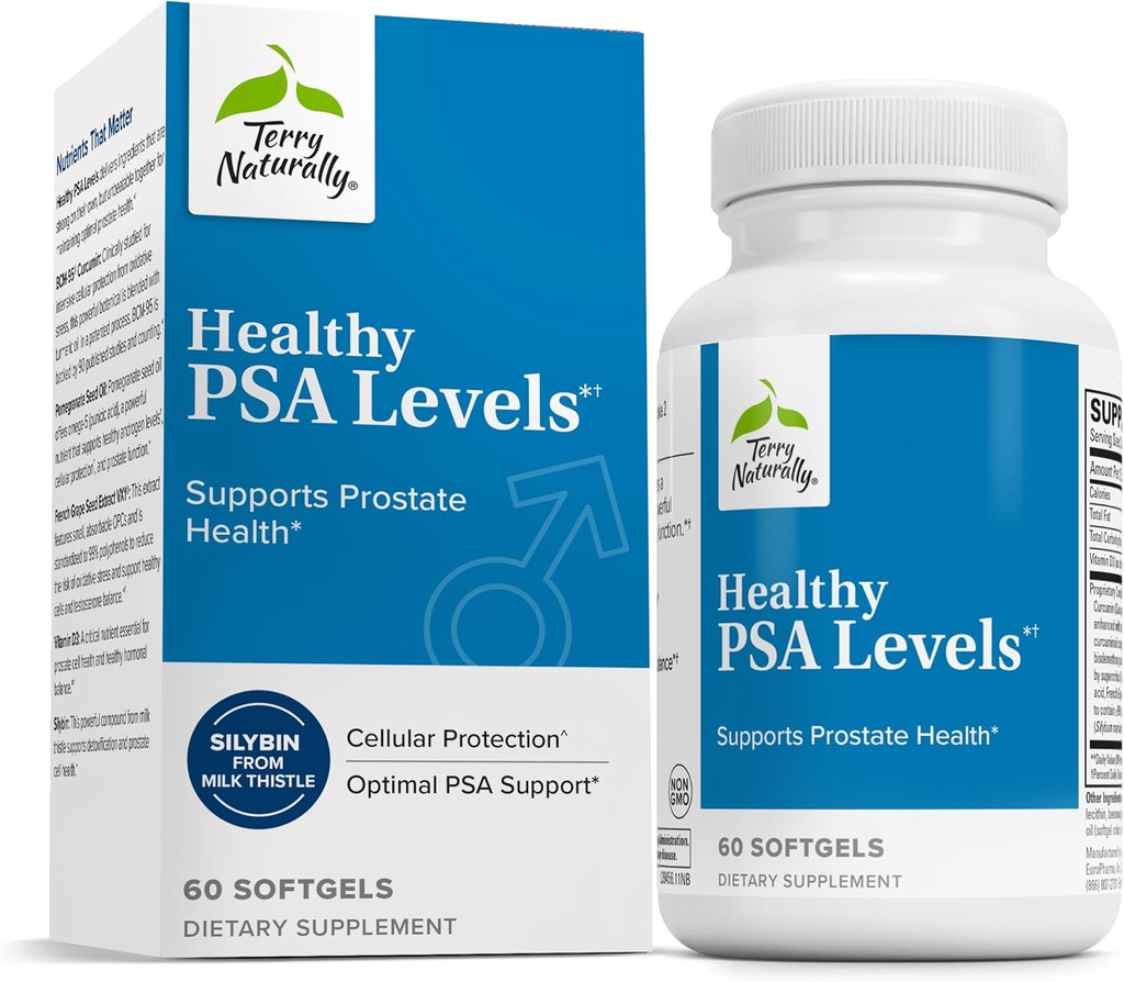 Terry Naturalmente saludables niveles de PSA - Suplemento dietético para la próstata saludable &amp; equilibrio hormonal - Suplemento herbal con la curia, aceite esencial tormérico &amp; extracto de semilla de uva - 60 Softgels