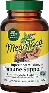 MegaFood Superfood Mushroom Immune Support - Maitake Mushroom Supplement with Elderberry & Holy Basil to Help Support a Healthy Immune System - Doctor Formulado, Vegan - 60 cápsulas, 30 piezas