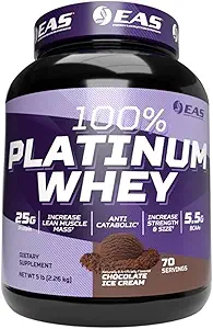 EAS 100% Platinum tención 3 Proteínas ultra-Platino tóxica Aumentar Tamaño &amp; Fuerza Silencio 25g Proteína, 5.5g BCAAs latitud 5 libras (Chocolate Ice Cream)