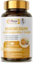 Suplemento de magnesio + Ashwagandha & GABA, Magneium Glycinate, Taurate, Malate Complex for Clam Sleep, Muscles Recovery, Nerves, & Energy Support, High Absorption Vegan, Non-GMO - 120 ct