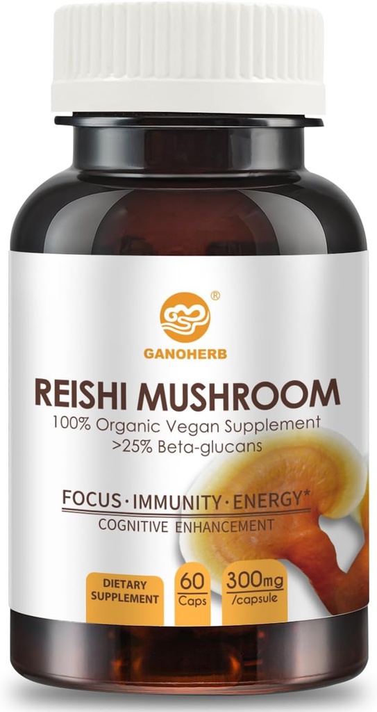 Reishi Mushroom Capsules, Organic Advanced Superfood Supplement with Reishi mushroom Powder 450mg, Reishi Shell-Broken Spores 270mg, Reishi Mushroom Extract 180mg for Longevity, Immune health