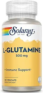 SOLARAY L Glutamine Capsules 500 mg - Immune Support - Free Amino Acid - Lab Verified, 60-Day Money-Back Guarantee, 50 Servings, 50 VegCaps