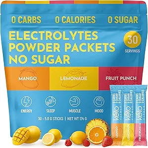 Keto Vitals Original Electrolytes Powder Packets ← Keto Friendly Electrolyte Hydration Packs ← Sugar Free Electrolytes ← Energy Drink Mix  Zero Calorie Zero Carb (Original Assorted, 30 Count)