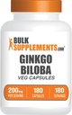 BulkSupplements.comginkgo Biloba Extract Capsules - Ginkgo Biloba Fuentes de hojas, Suplemento Herbal - Vegan, 1 Cápsula por Serving, 180 Conde (Pack of 1)