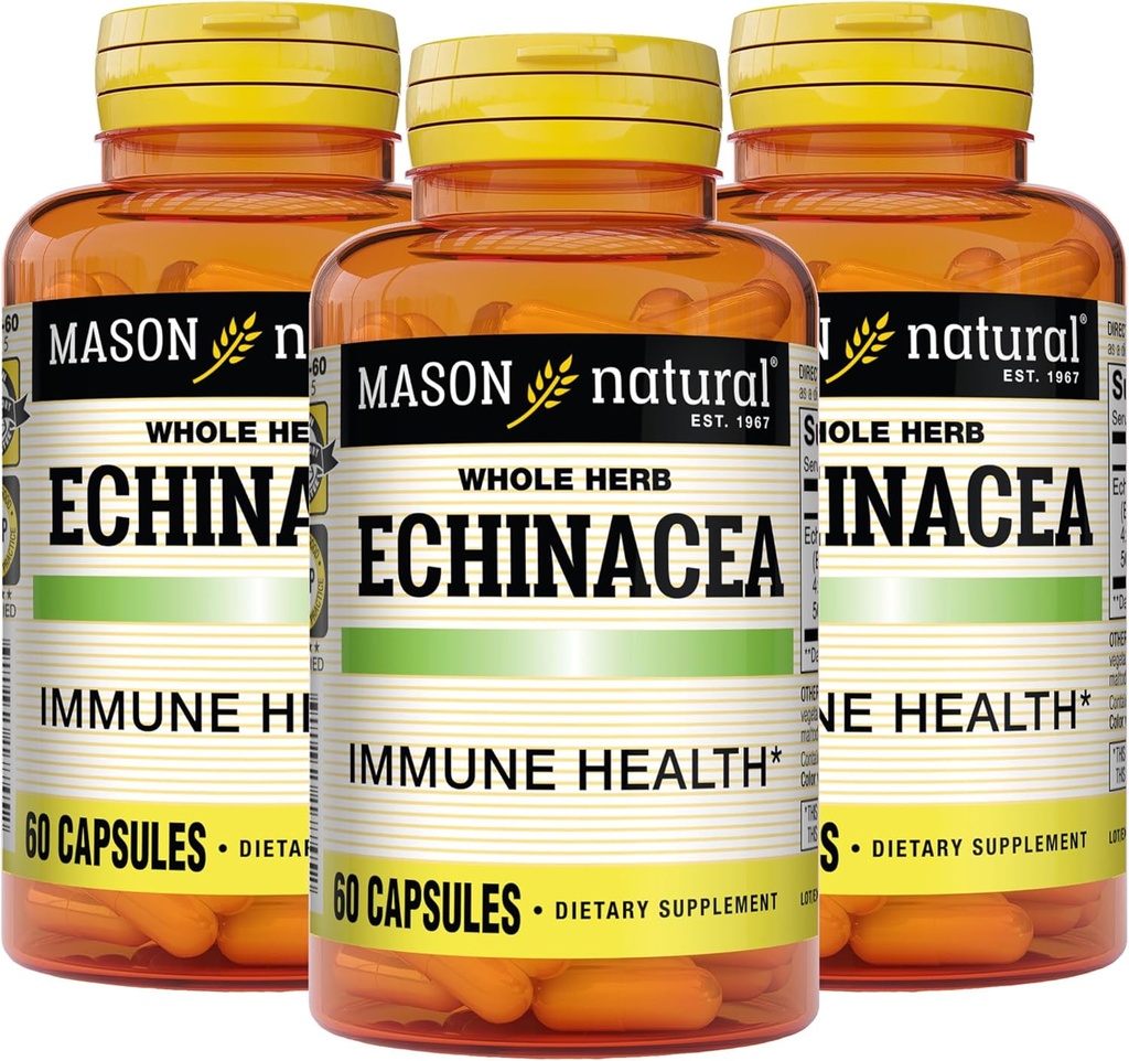 MASON NATURAL Echinacea, Immune System Booster, Supports General Health, Herbal Supplement, 60 Capsules (Pack of 3)