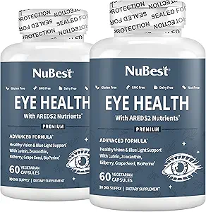 NuBest AREDS 2 Vitaminas Oculares con Beta Carrot Powder, 20mg Lutein, 4mg Zeaxanthin, Bilberry, Grape Seed, BioPerine, B-Complex, Multivitamínico para la Salud Ocular.