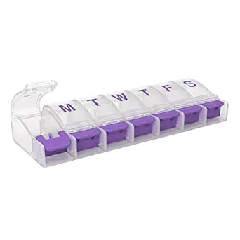 EZY DOSE Caja semanal de píldoras (7 días), Planificador de Medicina, Caja de Organizador de Vitaminas, Compartimientos de Empuje Medio, Conveniente y Fácil de Usar, Color May Vary, BPA Gratis