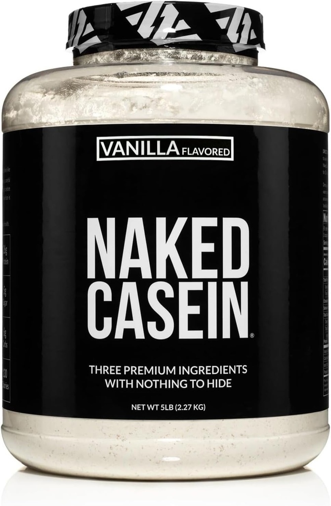 Funda NAKED - Vainilla Micellar Casein Protein - 5 Bombilla, GMO-Free, Libre de gluten, Libre de soja, Libre de conservadores - Crecimiento muscular estimulante - Mejora de la recuperación - 61 Servimientos