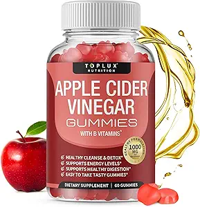 Toplux Apple Cider Vinegar Gummies - 1000mg ACV con B12, Beet Root, Pomegranate for Immune System, Detox &amp; Cleanse, Gummy Alternative to Apple Cider Vinegar Capsules, for Men Women, 60 Gummies