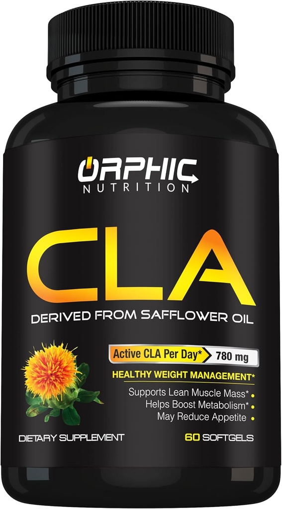 ORPHIC NUTRITION CLA Safflower Oil Supplement - Made with Safflower Oil - 780mg Non-Stimulant Conjugated Linoleic Acid for Men &amp; Women* to Support Weight Loss Efforts and Metabolism* - 60 Softgels