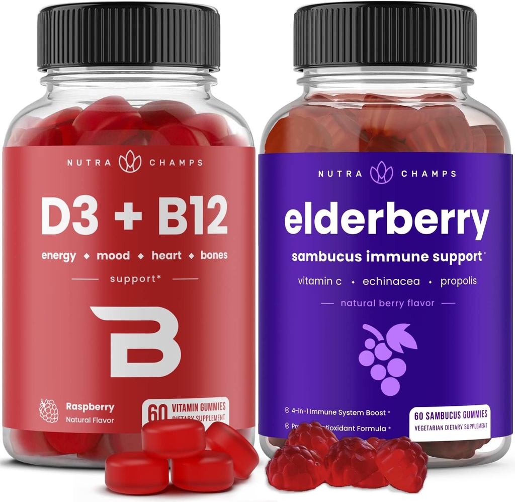 NutraChamps Vitamina B12 Gummies y Elderberry Gummies Bundle