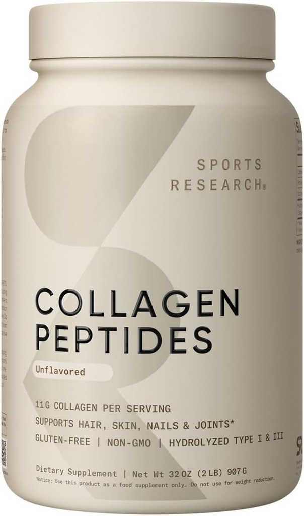 Collagen Peptides de investigación deportiva - Hidrolyzed Tipo 1 & 3 Collagen Powder Protein Suplemento para la piel sana, uñas, &amp; articulaciones - Easy Mixing Vital Nutrients & Proteins, Collagen for Women &amp; Men