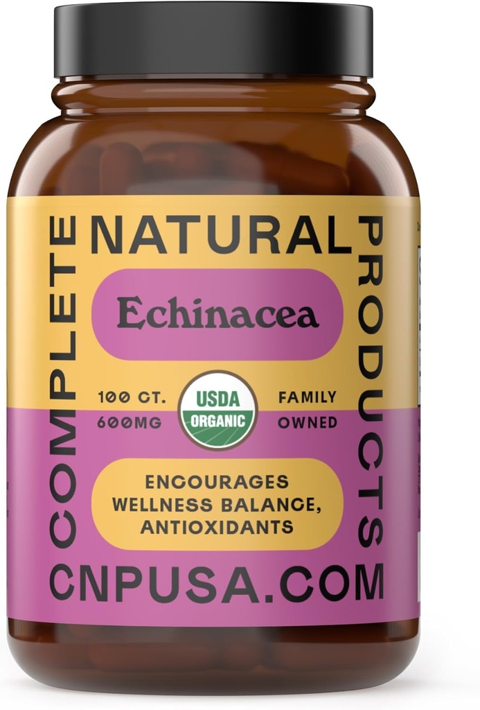 Productos naturales completos Echinacea orgánica Capsules 600mg, 100ct  durable Plant-Based, Immune System &amp; Seasonal Health Support ¦ Pure Herb, Non-GMO, Vegan Capsules