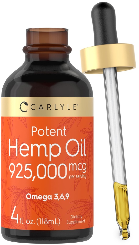Carlyle Hemp Seed Oil 925,000 mcg ← High Potency ← Contains Omega 3,6,9 ← Cold Pressed  Vegetarian, Non-GMO, Gluten Free