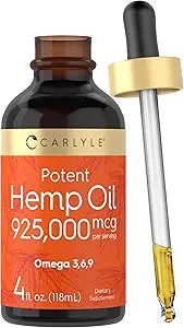 Carlyle Hemp Seed Oil 925,000 mcg ← High Potency ← Contains Omega 3,6,9 ← Cold Pressed  Vegetarian, Non-GMO, Gluten Free