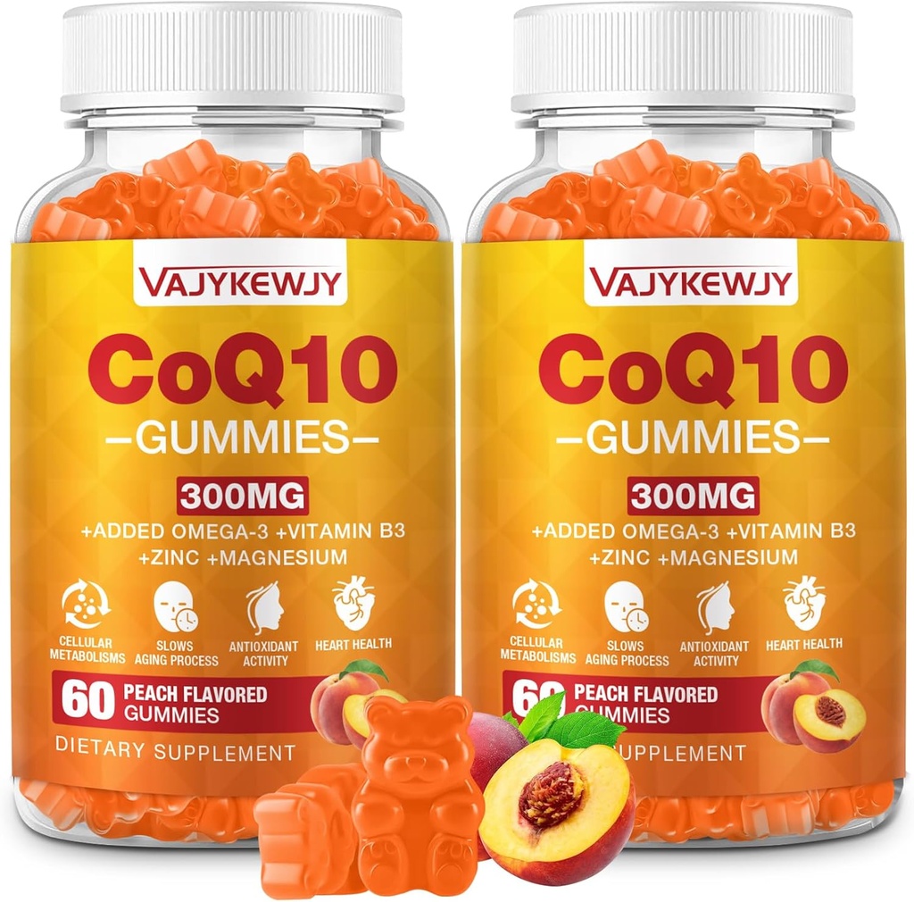 2 Pack CoQ10 Gummies 3000 mg - Plus Omega-3, Vitamina B3 & Zinc, Alta Absorción Coenzima Q10 Suplementos para la energía celular y soporte antioxidante, Vegan 120 Conde