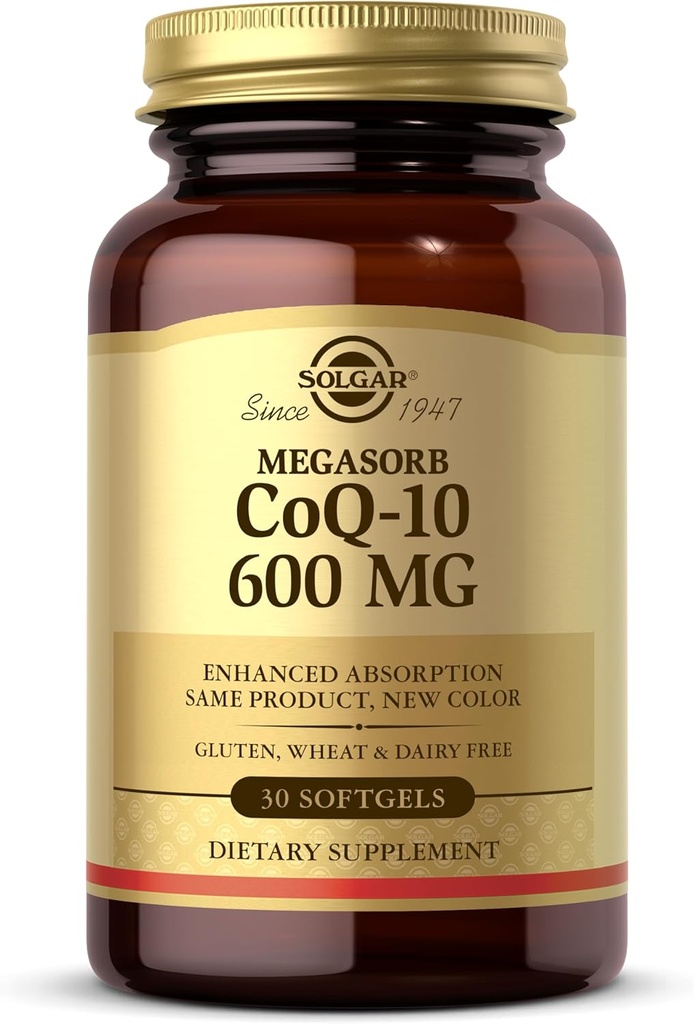 Solgar Megasorb CoQ-10 600 mg, 30 Softgels - Promueve la salud del sistema nervioso - Coenzyme Q10 Suplemento - Ausorción mejorada - Gluten Gratis, Dairy Gratis - 30 Servimientos