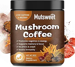 Café de hongos, potente 12 en 1 Mushrooms Polvo con Mane de León, Turquía Tail, Chaga &amp; Más, Immune Boosting Instant Arabica Coffee Mix con Cacao, L-Theanine for Focus, Energy