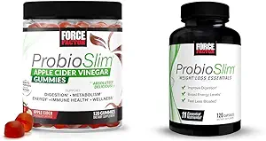 Force Factor ProbioSlim Apple Cider Vinegar Gummies with LactoSpore Probiotics, 120 Count & ProbioSlim Weight Loss Essentials Daily Digestive Health Probiotic, 120 Capsules