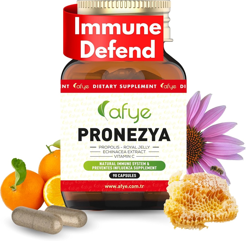 Immune System Support Supplement - Natural Blend of Propolis, Royal Jelly, Echinacea & Vitamina C - Enhances Health Plant-Based 90 Capsules (Pack of 1)