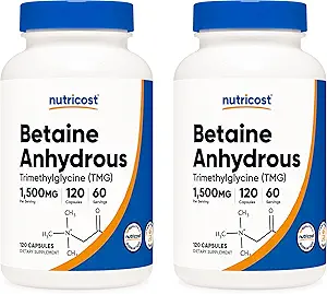 Nutricost Betaine Anhydrous Caps 1500mg, 60 Servings Por Bottle (2 Bottles)