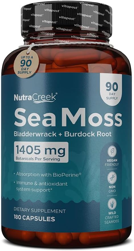 Sea Moss ← Irish Sea Moss Capsules with Bladderwrack, Burdock Root & BioPerine for Absorption. Prebiótico &amp; Apoyo Inmunitario tención 90 Days Supply - 180 Capsules