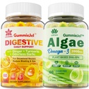 Sugar Free Omega 3 Fatty Acid 2000mg Con 640mg DHA &amp; 290mg EPA, Multivitamin, CoQ10, Astaxanthin + Ginger Filled Gummies for Nausea - Stomach Relief - Ultra Absorption for Digestive Support