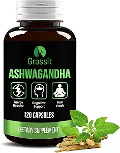Grassit Ashwagandha Suplemento 500 mg/120 cápsulas mejores naturales Ashwagandha cápsula para bienestar general