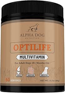 OptiLife Dog Multivitamin Powder - Adult Dog Multivitamin with Probiotics, Allergy Support, Joint Support, Skin & Coat Support - Dog Vitamins and Supplements - Multivitamin for Dogs (60 Servings)