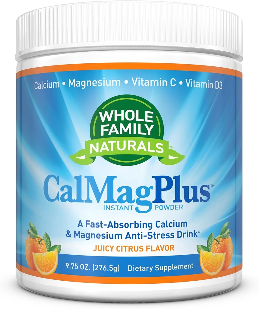 Suplemento de polvo de magnesio de calcio - CalMag Plus con vitamina C & D3 - Gluten Free, Non GMO, Orange Tangerine Flavor - Cal Mag Drink - Suplemento de calcio con Magnesio para la calma natural