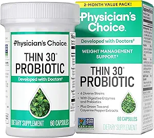 Physician's CHOICE Probiotics for Weight Management & Bloating - 6 Probiotic Strains - Prebiotics - Key ingredient Cayenne - Supports Gut Health - Weight Management for Women &amp; Men - Green Tea - 60 CT