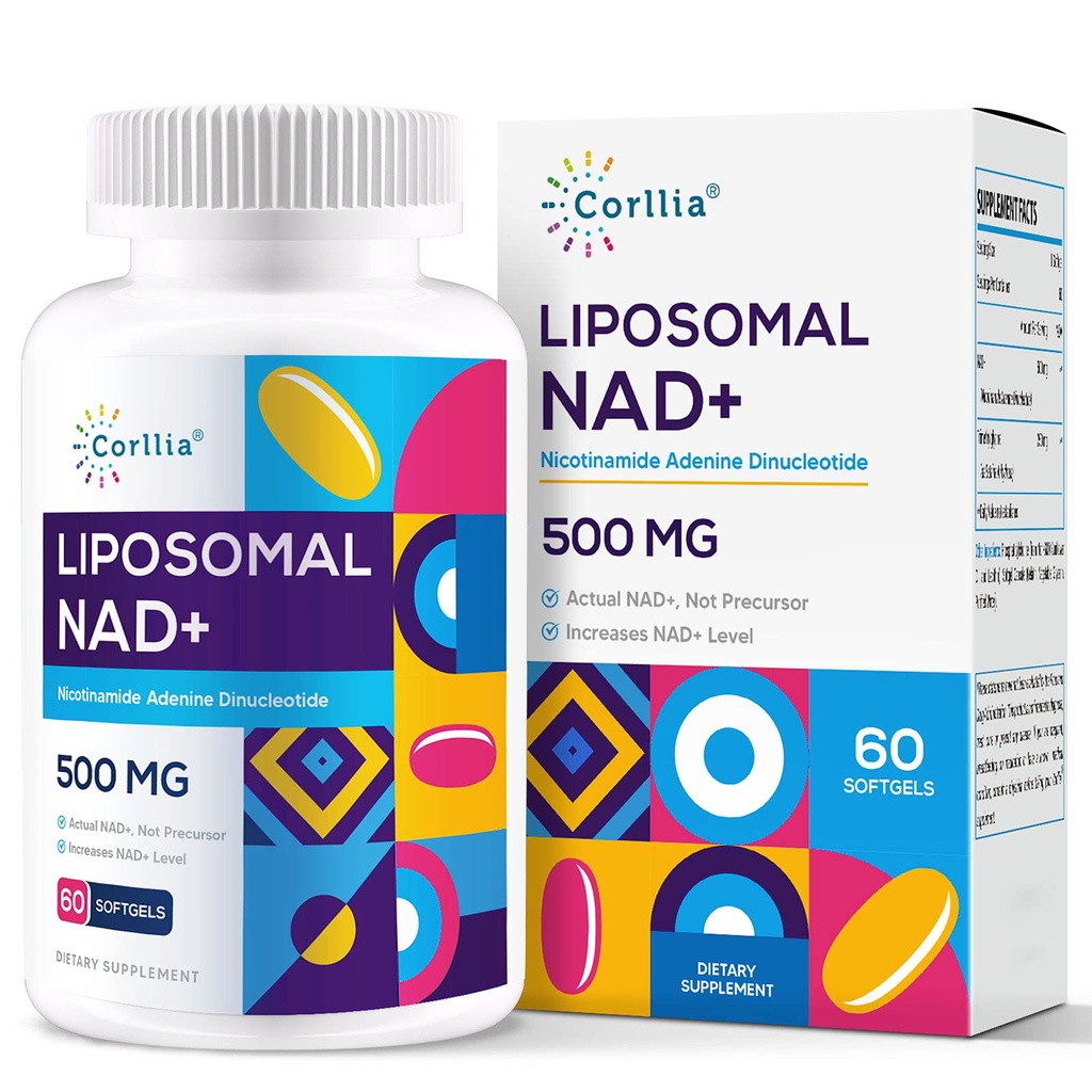 Liposomal NAD + 500mg con TMG 250mg Softgels, Nicotinamide Riboside Alternative, Actual NAD+ Suplemento, 60 servicios