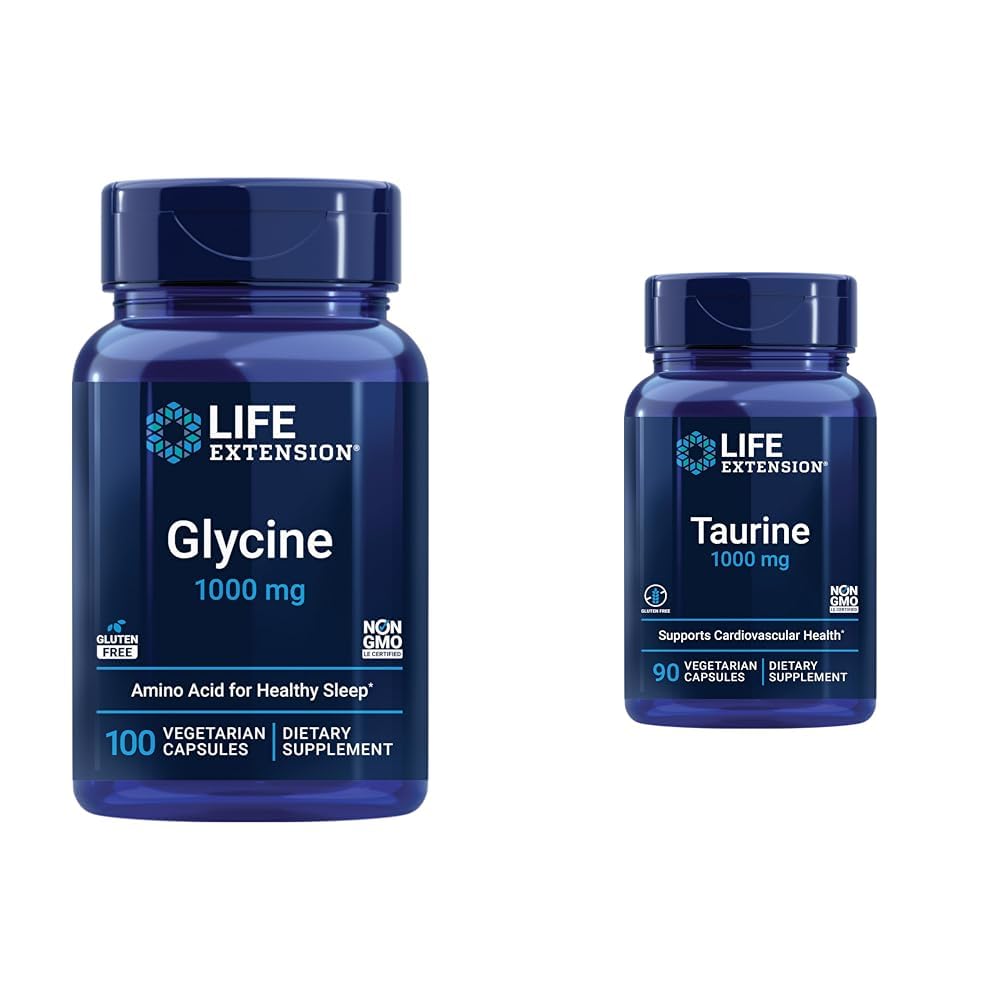 Ampliación de vida Glycine 1000 mg, promueve la relajación, sueño saludable & Taurina, suplemento ácido puro Taurina, corazón, hígado y salud cerebral