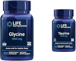 Ampliación de vida Glycine 1000 mg, promueve la relajación, sueño saludable & Taurina, suplemento ácido puro Taurina, corazón, hígado y salud cerebral