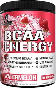 EVL BCAAs Amino Acids Powder - BCAA Energy Pre Workout Powder para la recuperación muscular Crecimiento y resistencia - Rehidratación Post Recuperación Bebida con Caffeine Natural - Watermelon