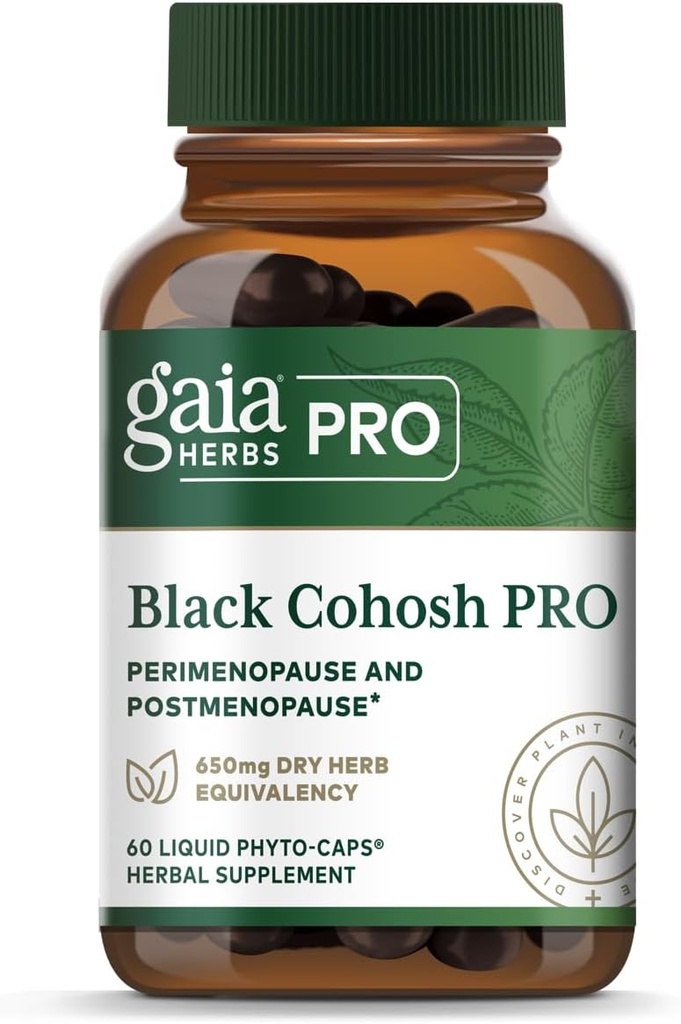 GAIA HERBS PRO Black Cohosh PRO - Healthy Perimenopause ' Post Menopause Support Supplement* - Women's Health Supplement with Black Cohosh Root Extract - Vegan - 60 Liquid Phyto-Caps (60 Servings)