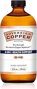 Soberano Pro-Strength Bio-Active Copper Hydrosol - Bioavailable Copper Liquid Supplement for Adults &amp; Kids with Silver Hydrosol for Hair, Skin, & Nails, 30ppm - 2 fl oz (59mL)