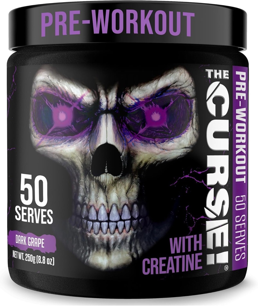 JNX SPORTS The Curse! Pre Workout Powder for Men & Women, Caffeine, Beta-Alanine, Creatine, L-Citrulline, 50 Servings, Dark Grape Flavor – Boost Energy, Strength & Focus
