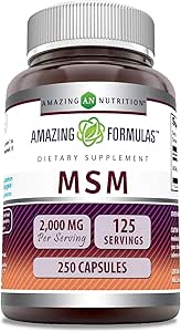 Fórmulas increíbles MSM (Methylsulfonylmethane) Suplemento Silencio 2000 Mg Per Serving Silencio Capsules Silencio No-GMO Silencio Gluten Free ← Made in USA (1 Pack, 250 Count)