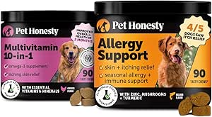 10 en 1 Multivitamina + Alergía Soporte Soft Chew Suplemento Bundle - Skin & Seasonal Pollen Alergías - Itch Relief for Dogs - Conjunto, Digestivo, Corazón, Skin, Coat &amp; Immune Support Vitamina