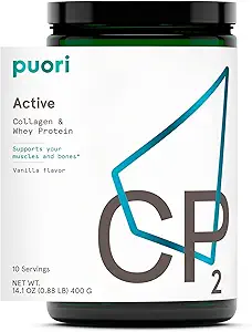 Puori Whey Protein Powder con Collagen, CP2 Active, Pasture Raised, Grass-Fed & Non-GMO - 100% natural y puro para el crecimiento muscular - 14.8G Protein 0.88lbs
