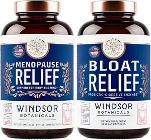 WINDSOR BOTANICALS Menopause Suplementos y Bloat Relief Probiotic - Female Helath Bundle