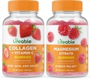 Collagen Lifeable &amp; Vitamina C + Magnesium, Gummies Bundle - Gran Tasting, Suplemento de vitaminas, Gluten Free, GMO Gratis, Chewable Gummy