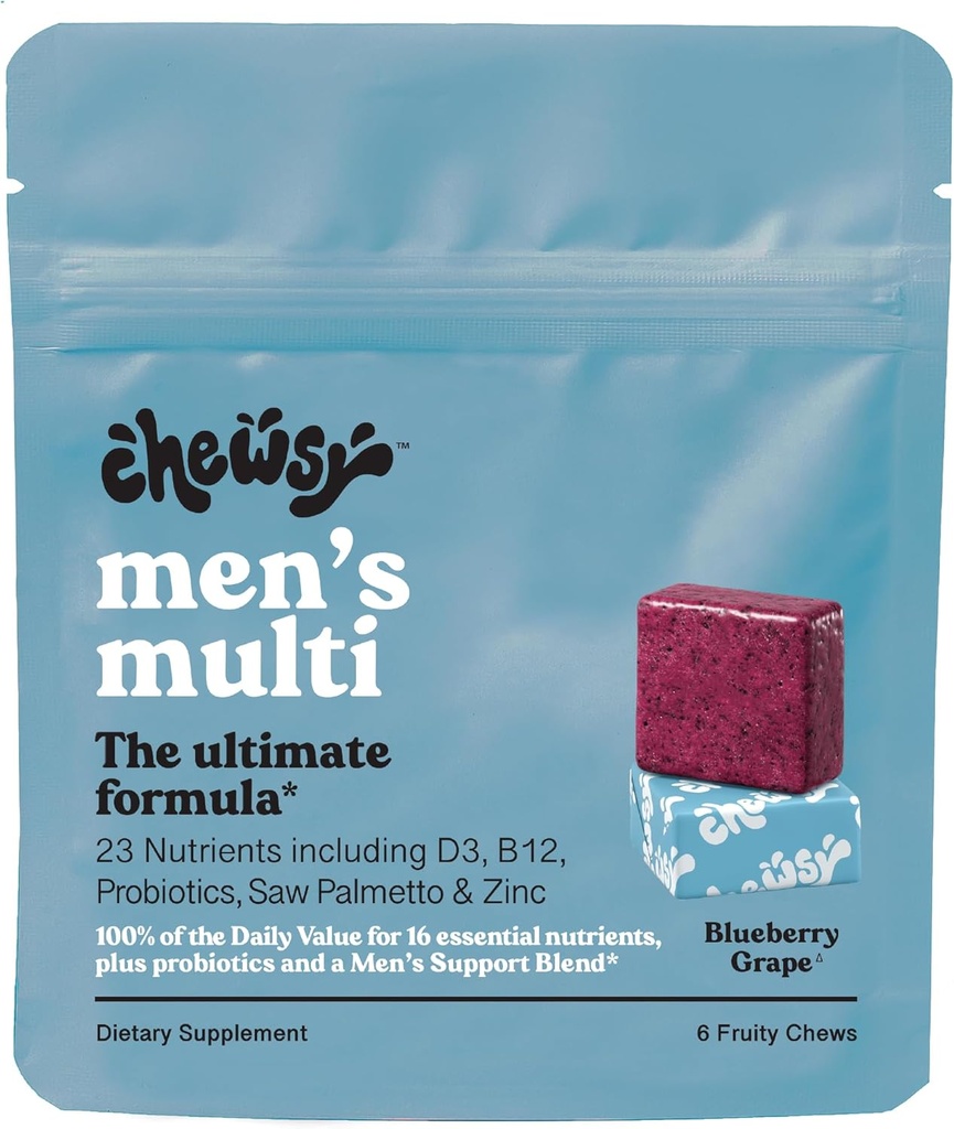 Chewsy - Mandíbulas multivitamínicas para hombres - Immune and Energy Support, Vitamina A, B12, C, D3, E, Probióticos, Saw Palmetto, Zinc - 6-Day Supply
