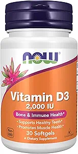 AHORA Suplementos de alimentos, vitamina D-3 2,000 UI, alta potencia, soporte estructural*, 30 Softgels